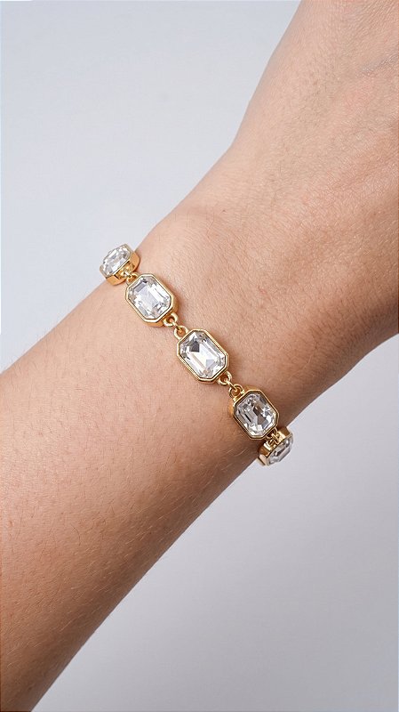Pulseira Chatons Cristal Aço Dourado