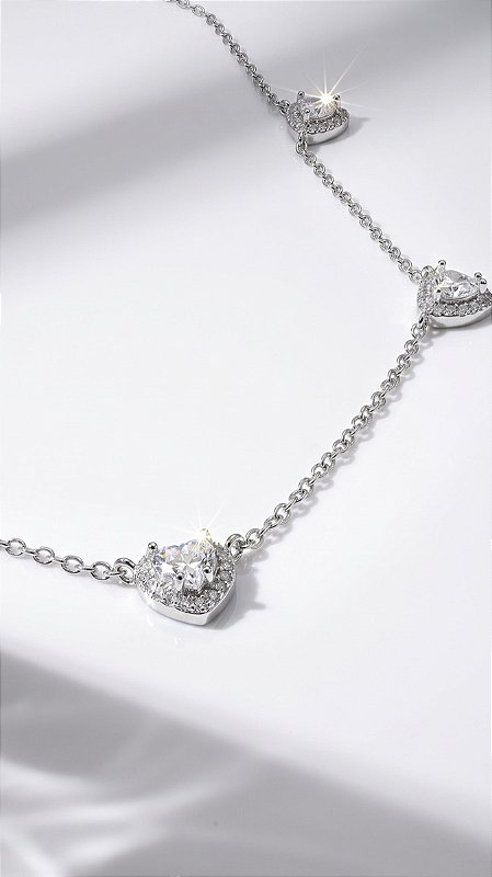 Colar Corações Zircônia Cristal Prata
