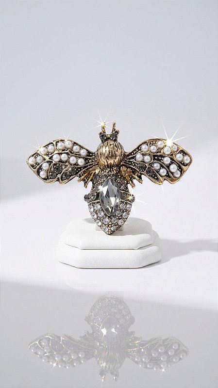 Broche Besouro Composê Pérolas Ouro Velho