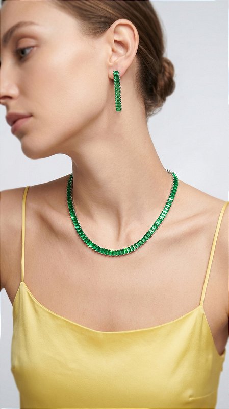 Conjunto Riviera Zircônia Verde Brasil Prata