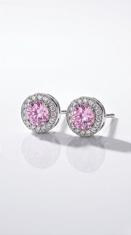 Brinco Ponto de Luz Cravejado Zircônia Rosa Prata