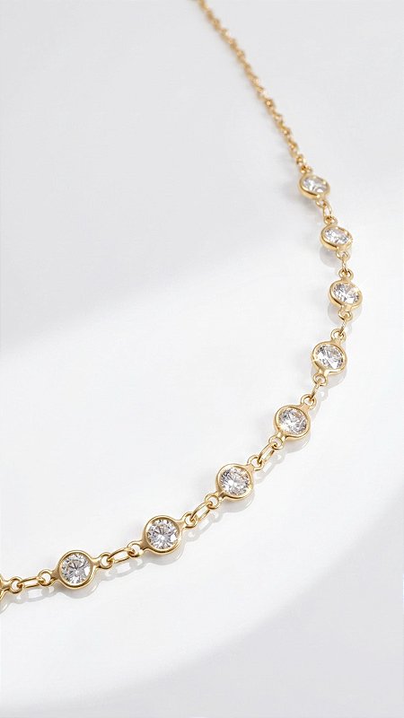 Colar Corrente Esferas Cristal Dourado