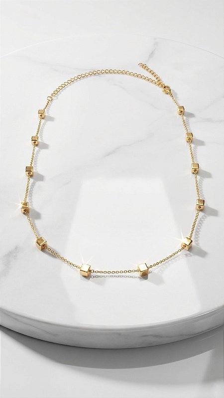 Colar Composê Corrente Quadradinhos Dourado