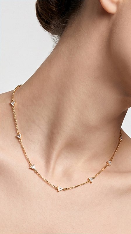 Colar Triângulos Cristal Dourado