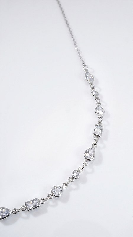 Colar Mix Formas Cristal Prata