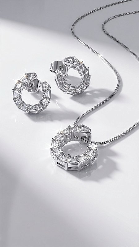 Conjunto Colar e Brincos Mini Serpente Zircônia Branca Prata