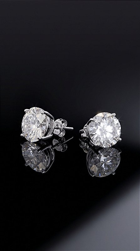 Brinco Pedra G Moissanite 4ct Ponto de Luz 4 Pontas Prata 925