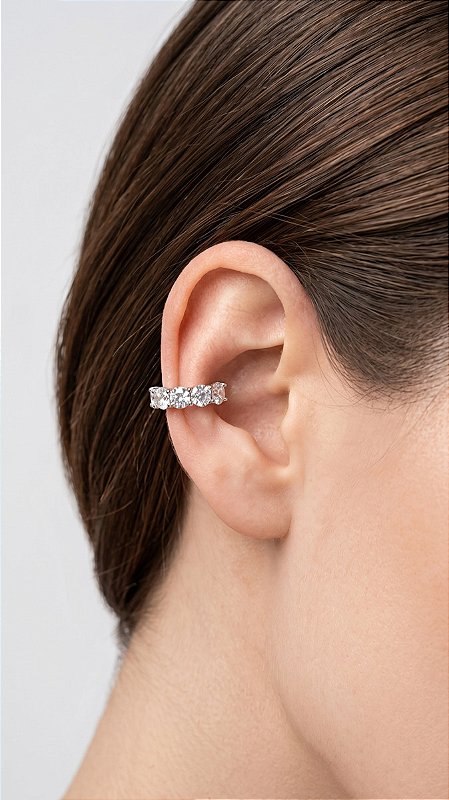 Brinco Ear Cuff Pedra Moissanite 0.2ct Ponto de Luz 4 Pontas Prata 925