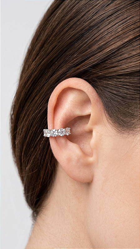 Brinco Ear Cuff Pedra Moissanite 0.3ct Ponto de Luz 4 Pontas Prata 925