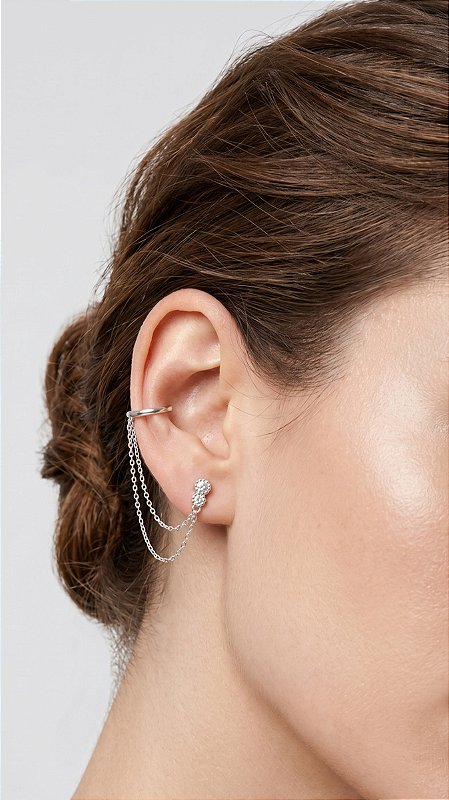 Brinco Ponto de Luz Ear Cuff Zircônia Prata 925