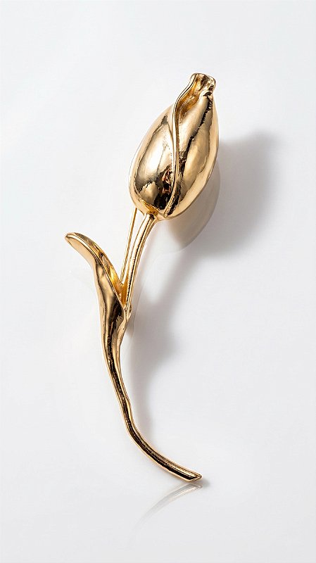 Broche Flor Tulipa Alongada Dourada