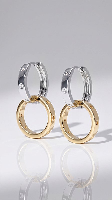 Brinco Argola Dupla 2 em 1 Love CT Zircônias Cravejadas Banho Duo
