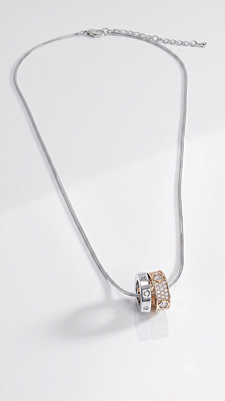 Colar Fita Pingente Duplo Love CT Zircônias Cravejadas Banho Duo