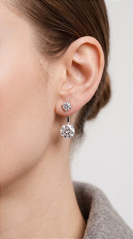 Brinco Duplo Virginia Médio Ear Jacket 4 Garras Prata 925 Zircônia