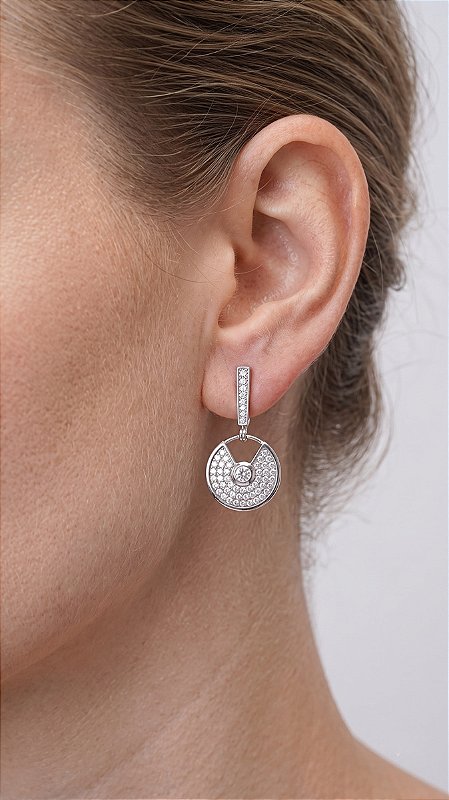Brinco Esfera Pendente Zircônias Cravejadas Banho Ródio Branco