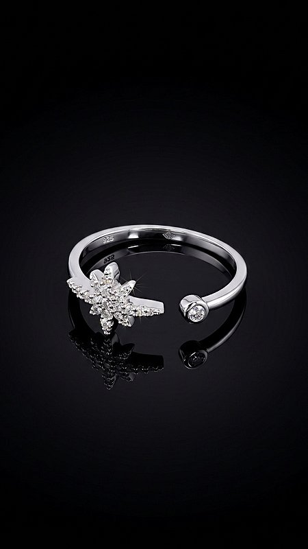 Anel Estrela Canopus Zircônias Cravejadas Prata Ajustável