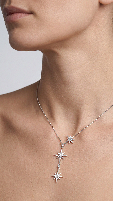 Colar Estrela Canopus Moissanite Pavê Prata 925