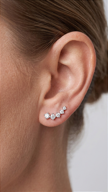 Brinco Ear Climber Moissanite 0.1ct Prata 925