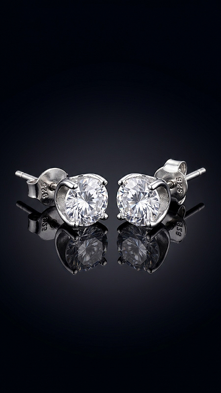 Brinco Pedra P Moissanite 0.8ct Ponto de Luz 4 Pontas Prata 925