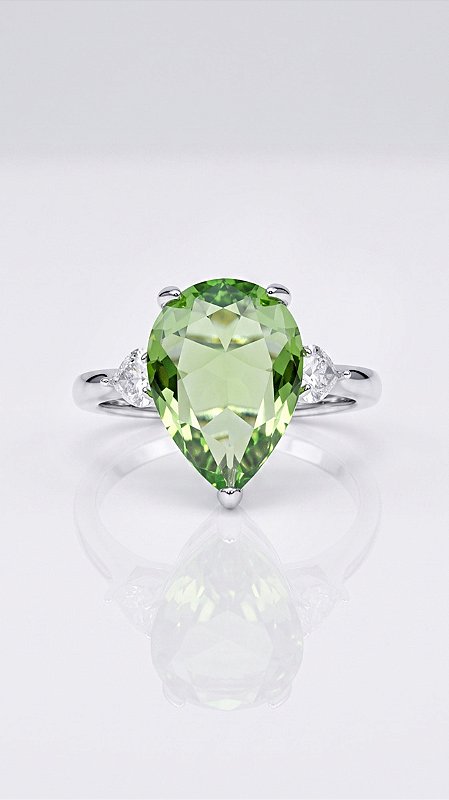 Anel Gota Zircônia Verde Cravejado Prata Ajustável