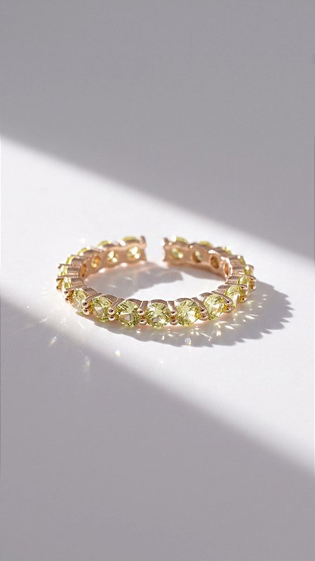 Anel Aliança Riviera Zircônias Verde Dourado Ajustável
