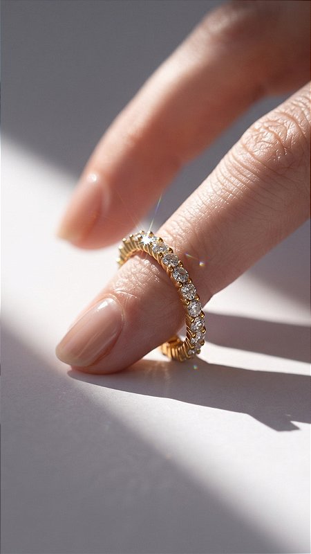 Anel Aliança Zircônias Aço Dourado