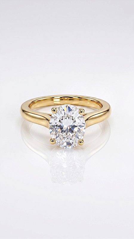 Anel Solitário Oval Zircônia Aço Dourado