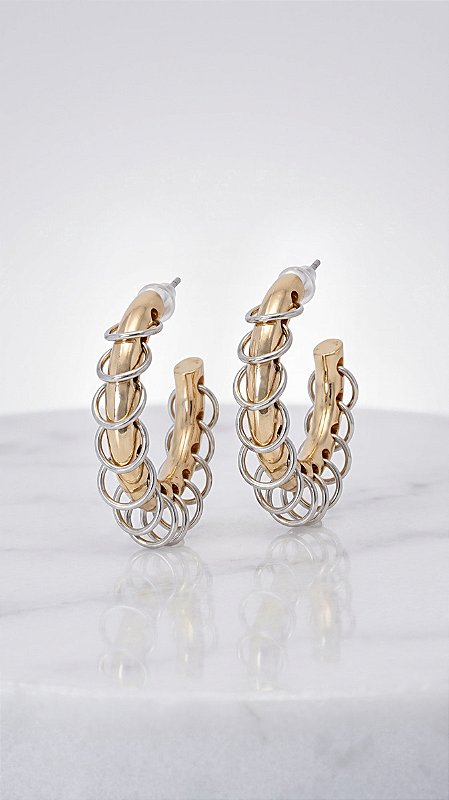 Brinco Argola Bold Composê Mini Argolas Banho Ouro 18K e Ródio Branco