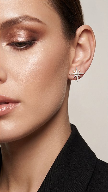 Brinco Estrela Canopus Zircônias Cravejadas Banho Ouro 18K
