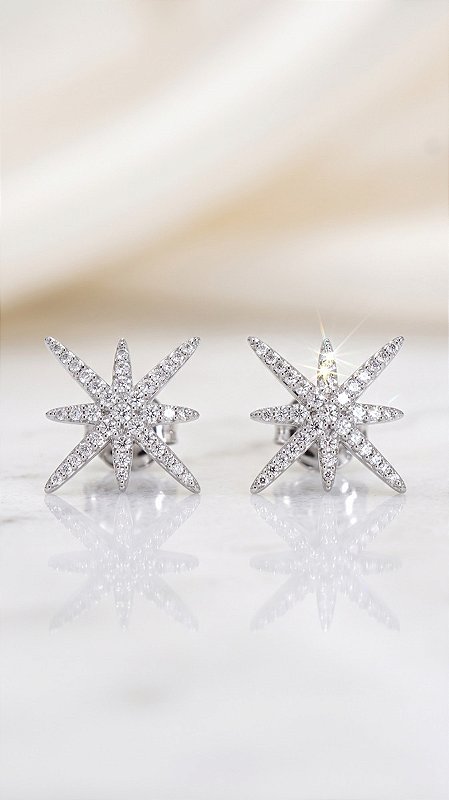 Brinco Estrela Canopus Zircônias Cravejadas Banho Ródio Branco