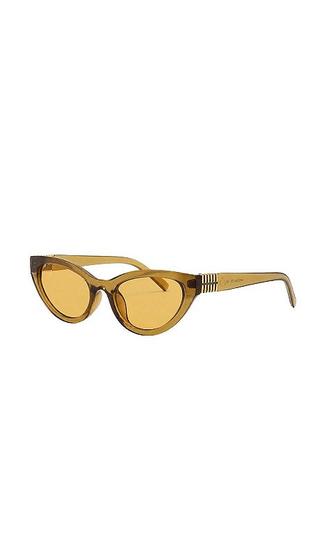Óculos Gatinho Acetato e Lente Amarela Detalhes Metal Dourado