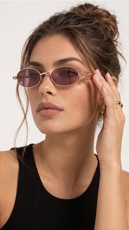 Óculos Virgínia Oval Metal Lente Preta Degradê
