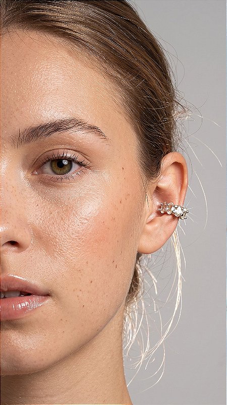 Brinco Piercing Fake Zircônias Amarelo Claro Banho Ródio Branco