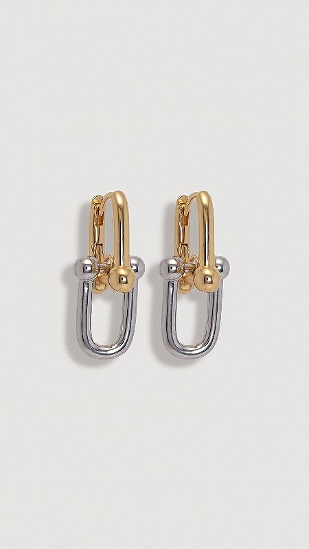 Brinco Elos Banho Duplo Ouro 18K & Ródio Branco