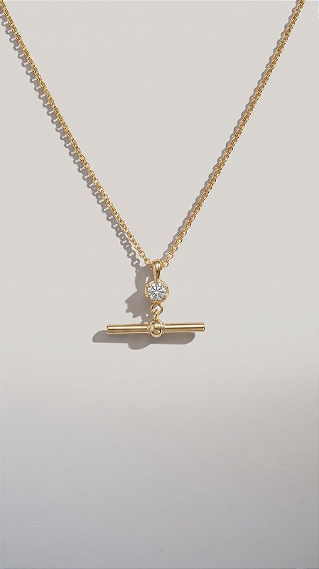 Colar T-Bar Prata 925 Banho Ouro 18K Pedra Moissanite 0.3ct