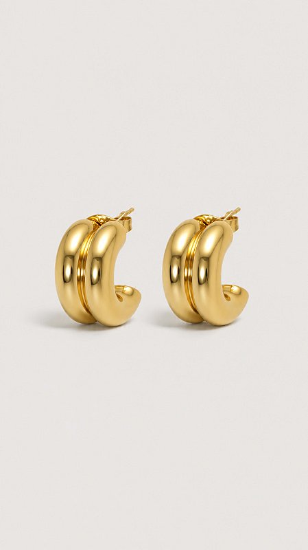 Brinco Mini Cacho Duplo Banho Ouro 18K Aço