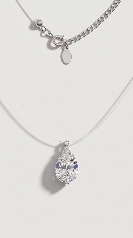 Colar Fio Transparente Silicone Gota Prata 925 Moissanite 1.0ct
