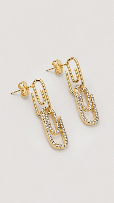 Brinco Clips Cravejado Zircônia Banho Ouro 18K