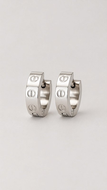 Brinco Argola P Click CT Banho Ródio Branco Aço
