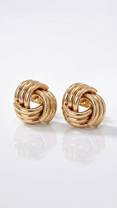 Brinco Esfera Nó Trançado Banho Ouro 18K Aço