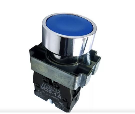BOTÃO PULSADOR FACEADO 22MM METÁLICO M20AFR-BL-1A AZUL 1NA METALTEX ...