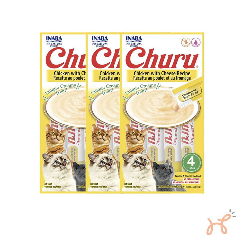 Kit c/3 Unid Petisco para Gatos Churu Frango com Queijo - Inaba