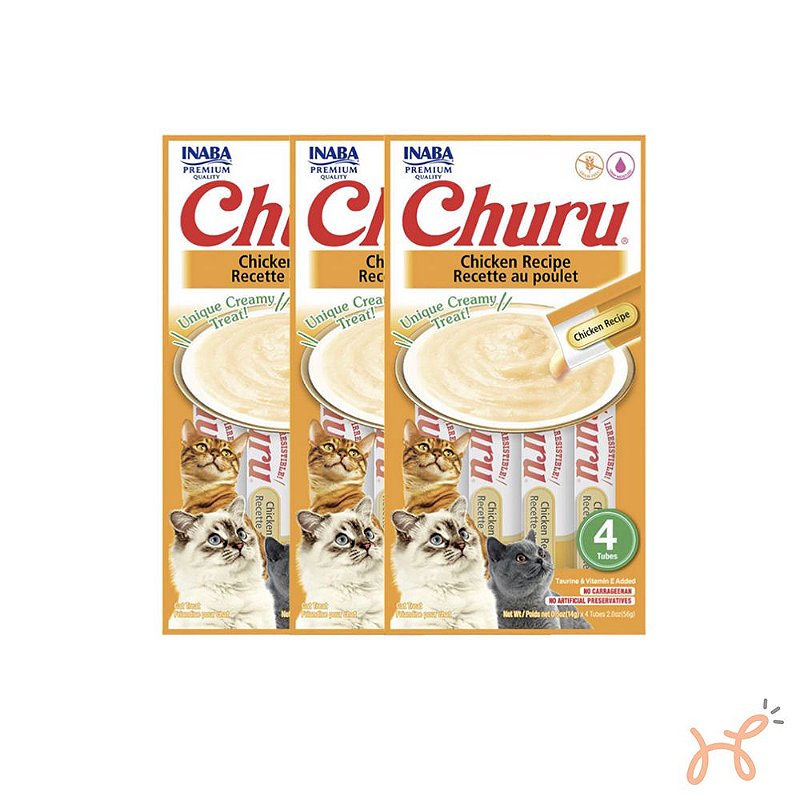 Kit c/3 Unid Petisco para Gatos Churu Frango - Inaba