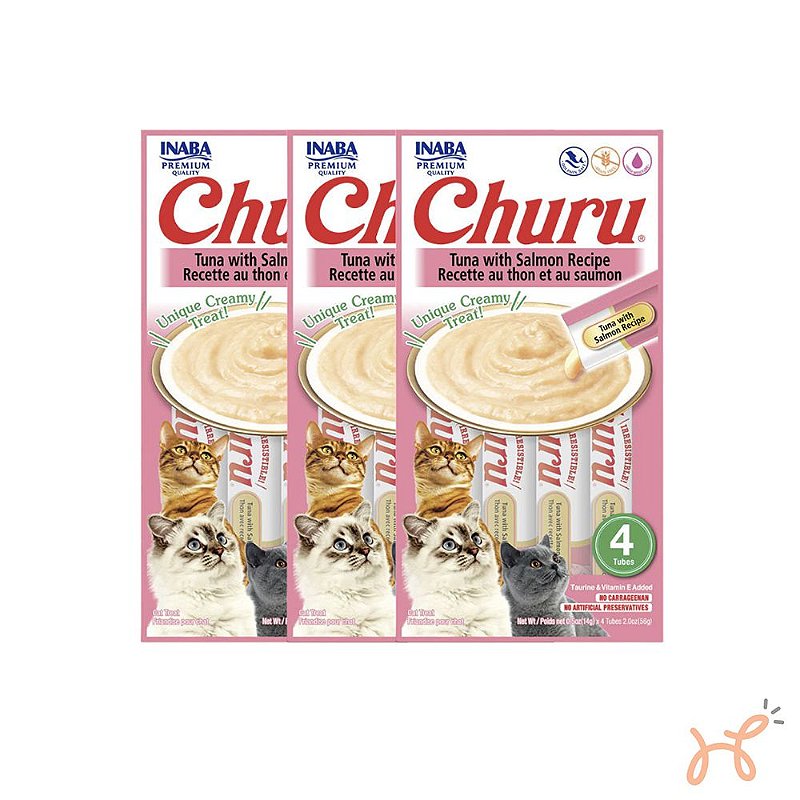 Kit c/3 Unid Petisco para Gatos Churu Atum e Salmão - Inaba
