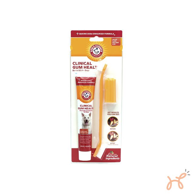Kit Dental Pasta Enzimática, Escova e Dedeira para Cães Gengivas Saudáveis Gum Health Sabor Frango - Arm & Hammer