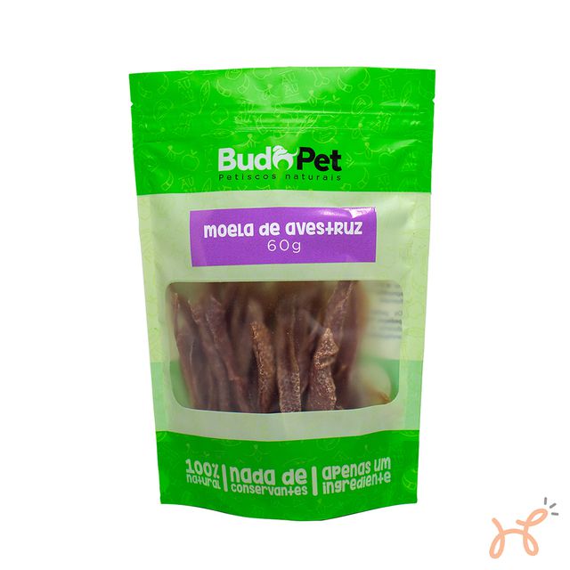 Petisco para Cães Moela de Avestruz 100% Natural 60gr - Budopet