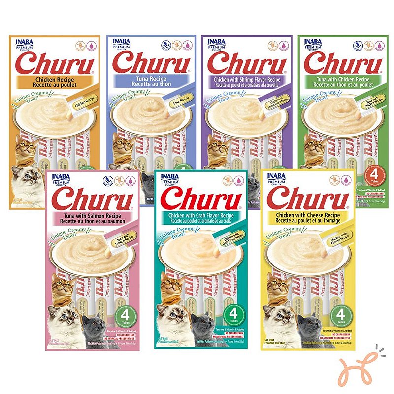 Kit c/7 Unid Petisco para Gatos Churu Sabores Variados - Inaba