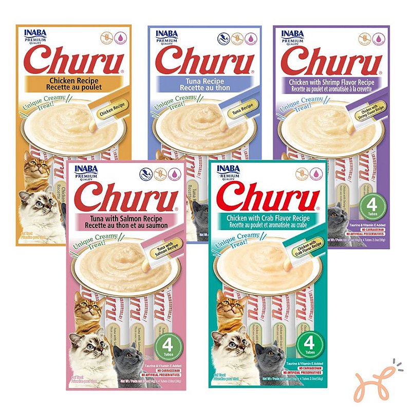 Kit c/5 Unid Petisco para Gatos Churu Sabores Variados - Inaba