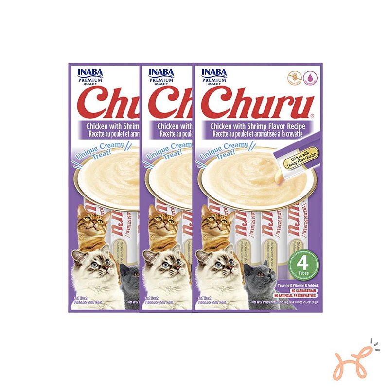 Kit c/3 Unid Petisco para Gatos Churu Frango com Aroma de Camarão - Inaba