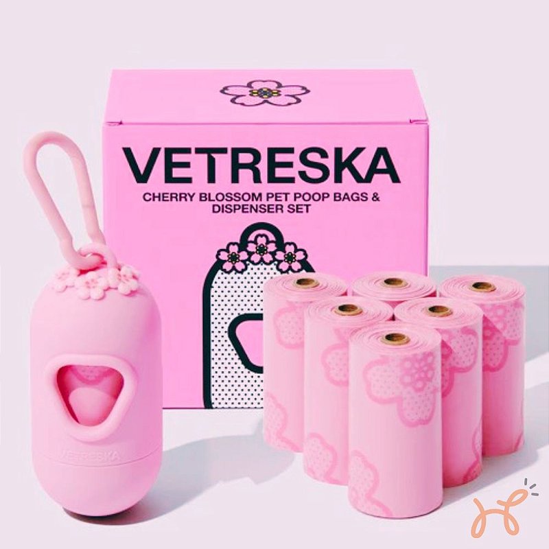 Kit Cata Caca Dispenser e Sacos Flor de Cerejeira (1 dispenser + 7 rolos) - Vetreska